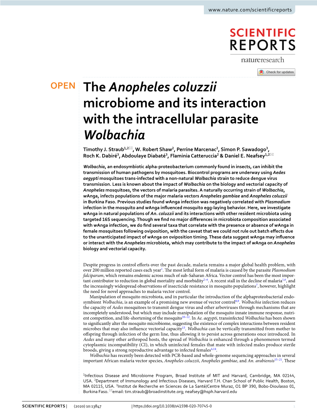 The Anopheles Coluzzii Microbiome and Its Interaction with the Intracellular Parasite Wolbachia Timothy J