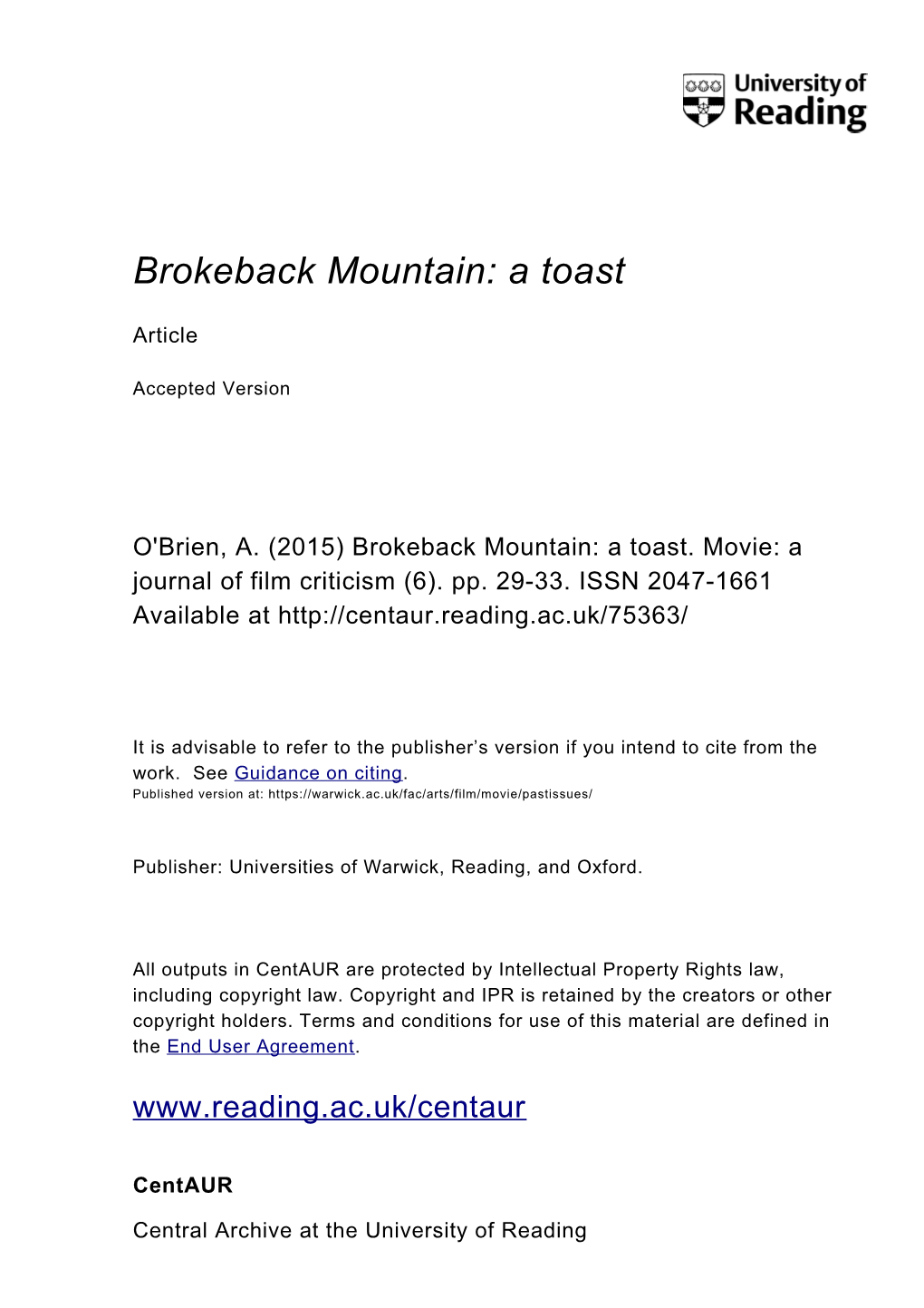 Brokeback Mountain: a Toast