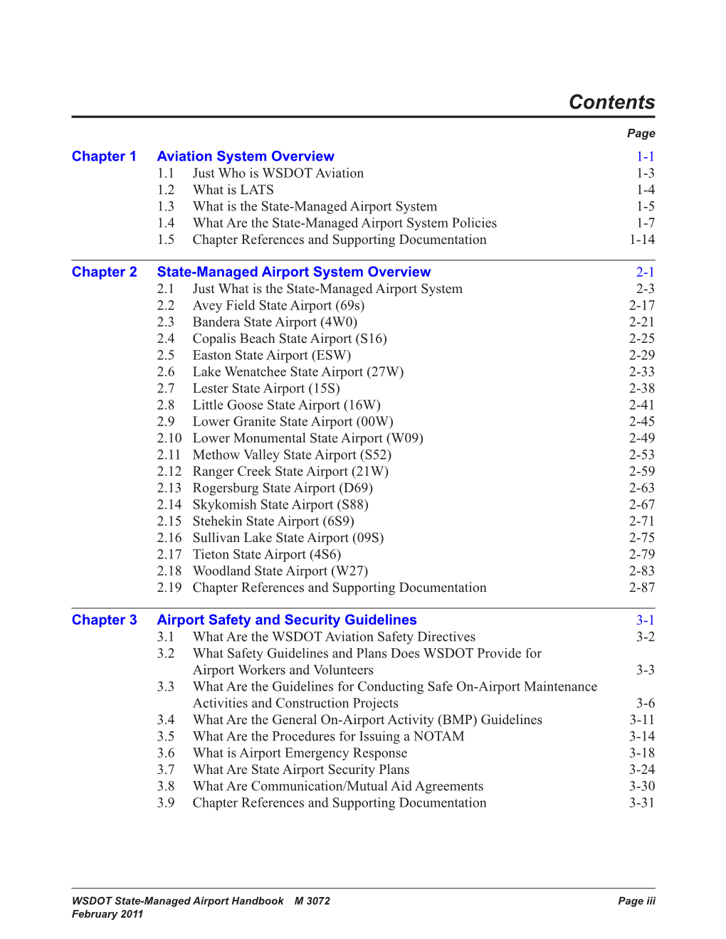 State-Managed Airport M 3072 Contents