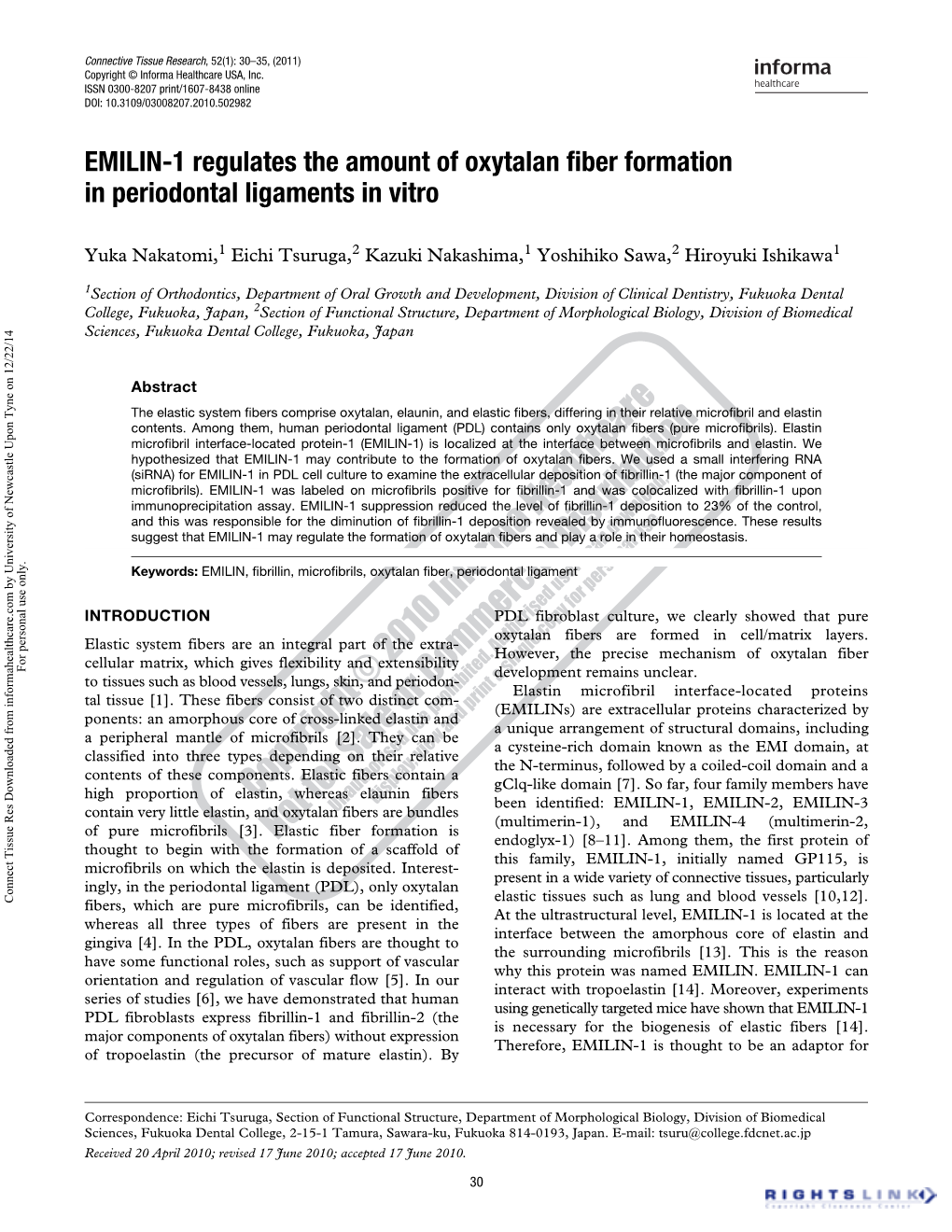 EMILIN-1 Regulates the Amount of Oxytalan Fiber Formation In