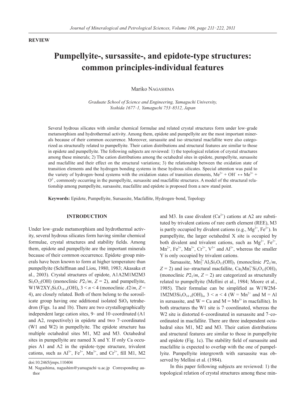 Pumpellyite-, Sursassite-, and Epidote-Type Structures: Common Principles-Individual Features