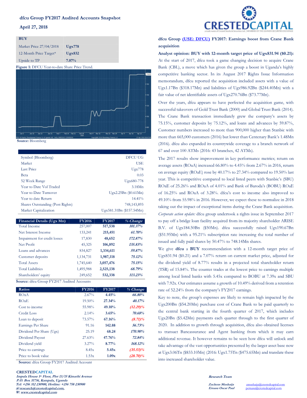 Dfcu Group FY2017 Audited Accounts Snapshot
