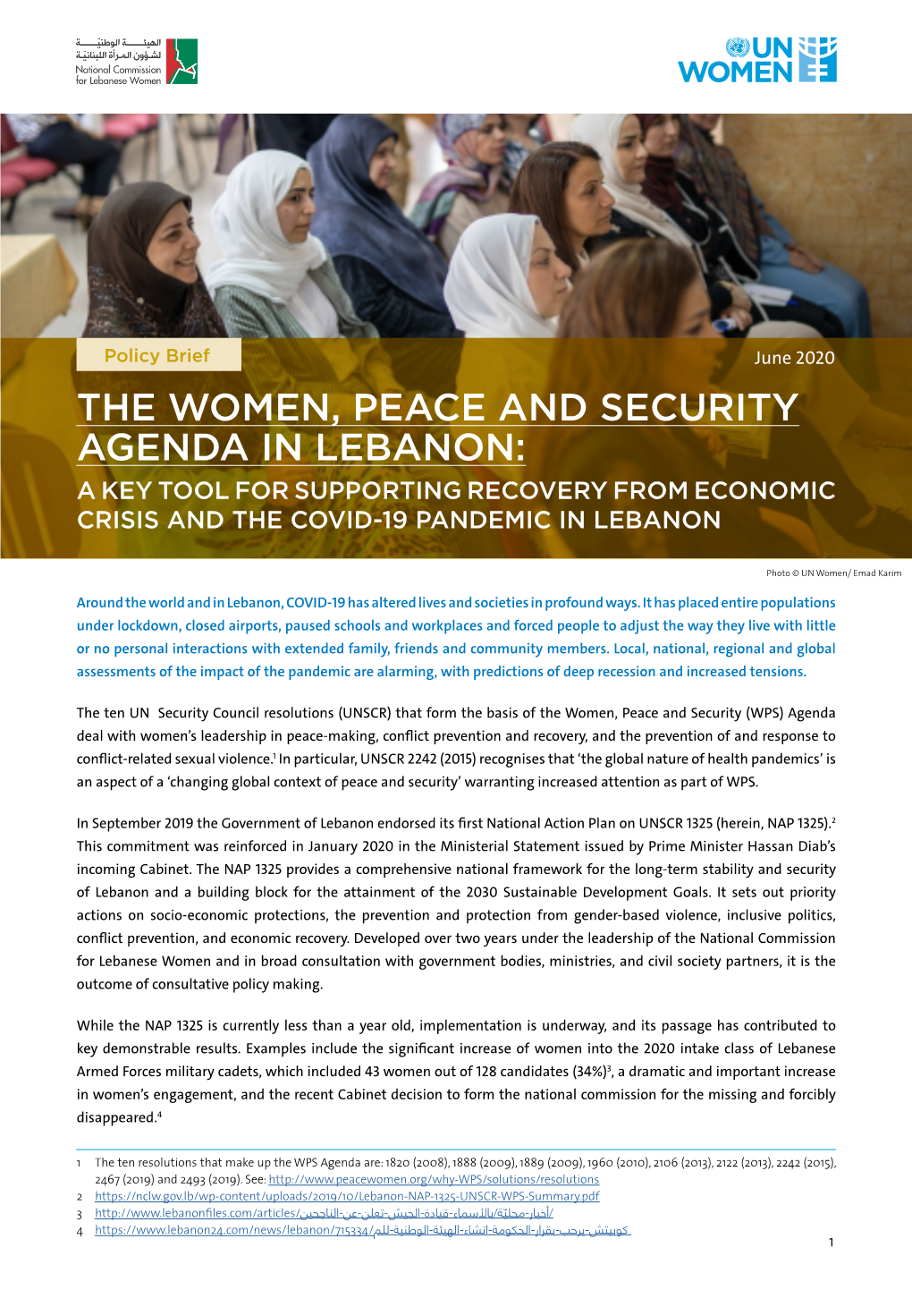 The Women, Peace and Security Agenda in Lebanon: a Key Tool for Supporting Recovery from Economic Crisis and the Covid-19 Pandemic in Lebanon