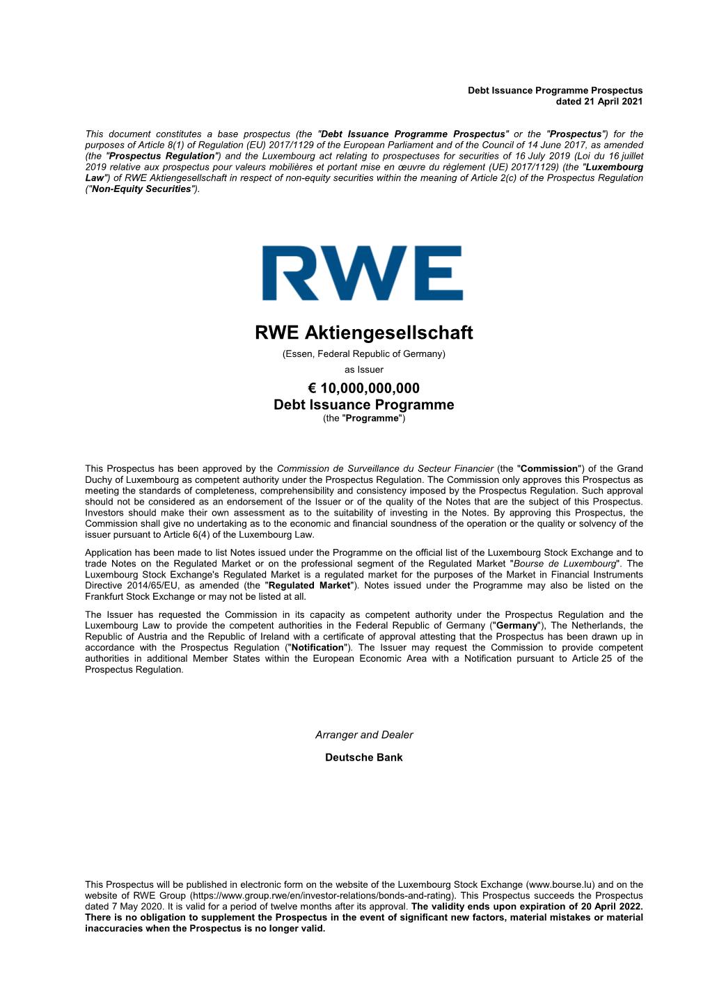 Prospectus of Rwes „Debt Issuance Programme”