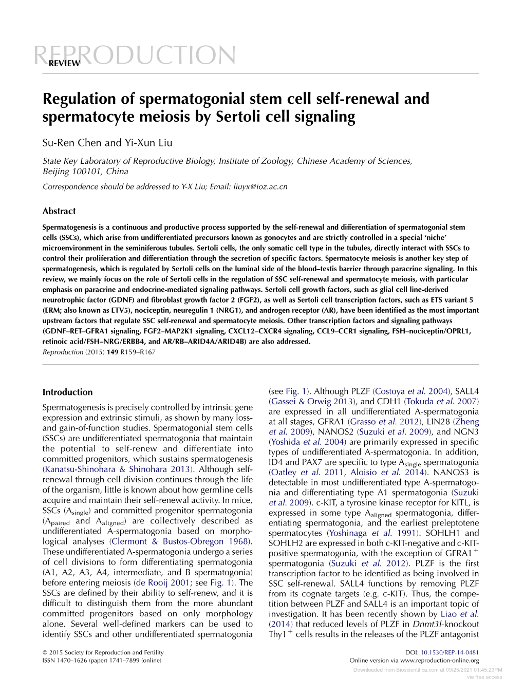 Regulation of Spermatogonial Stem Cell Self-Renewal and Spermatocyte Meiosis by Sertoli Cell Signaling