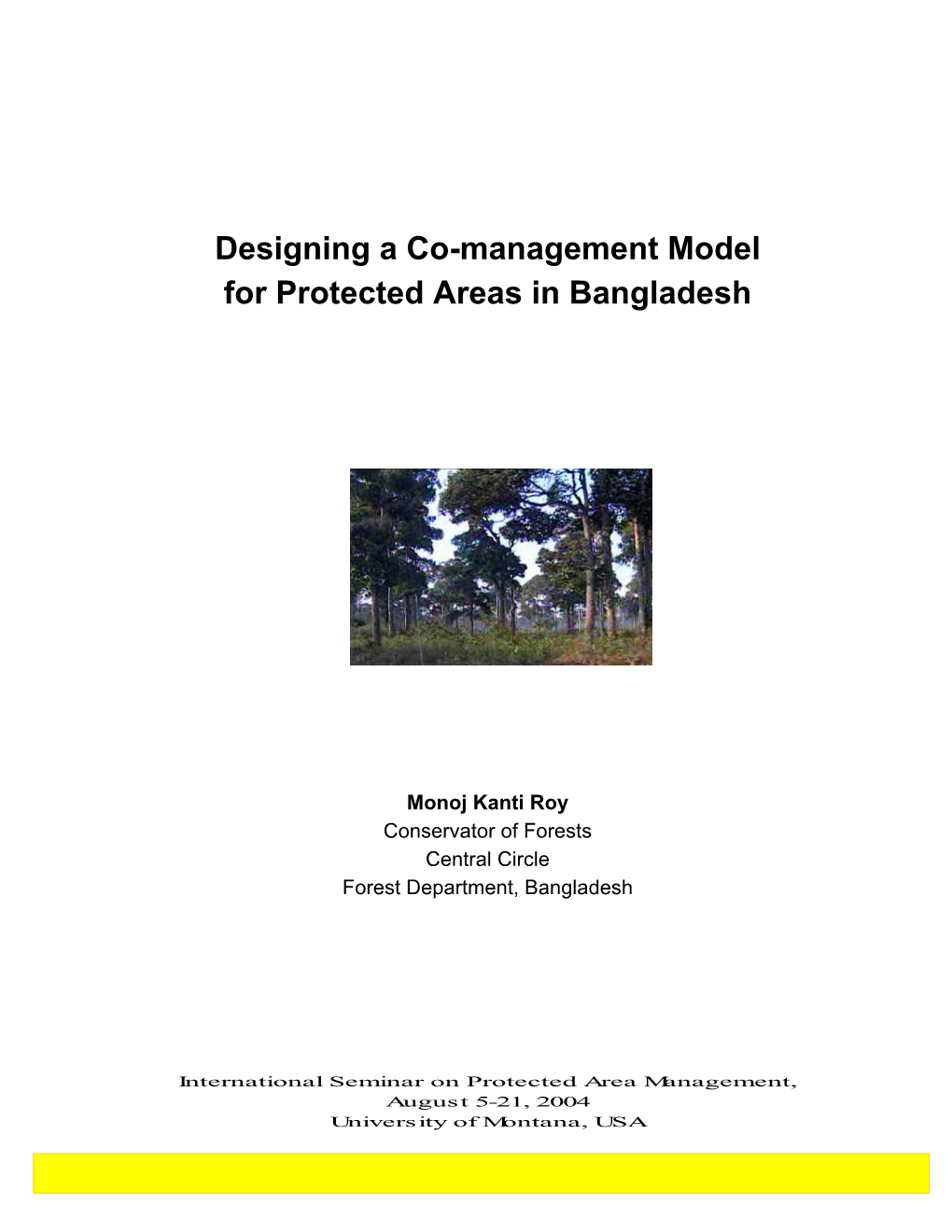 Designing a Co-Management Model for Protected Areas in Bangladesh