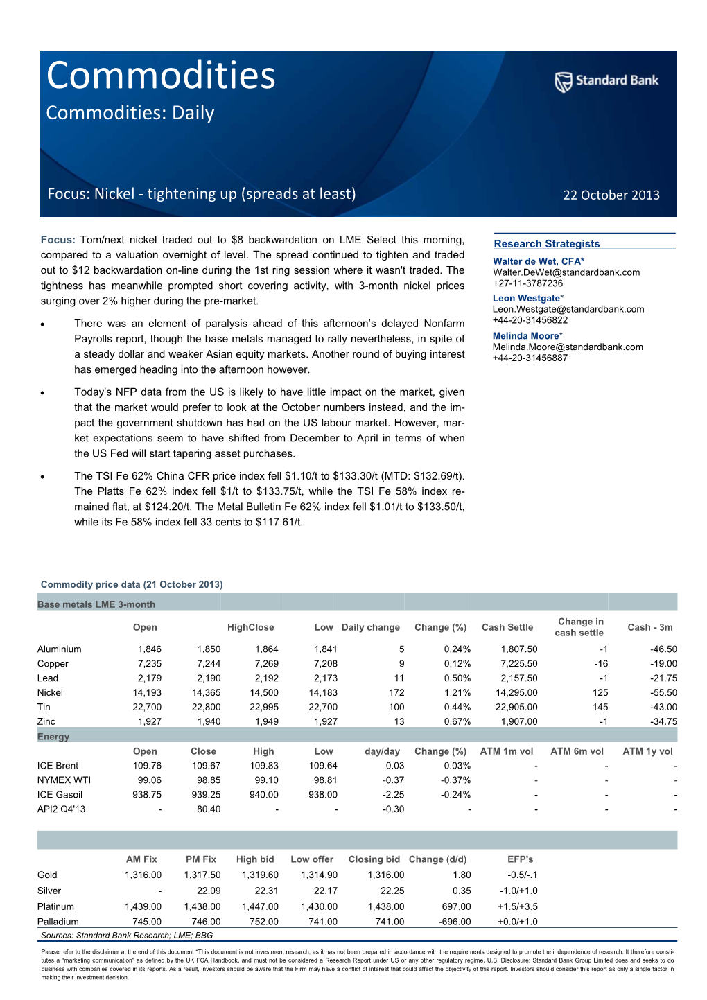 Standard Bank Research; LME; BBG