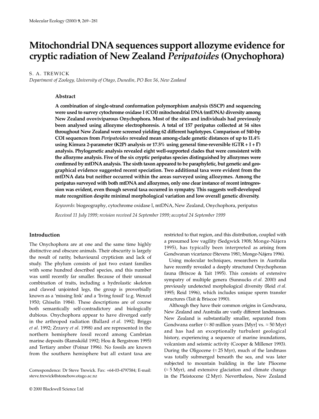 Mitochondrial DNA Sequences Support Allozyme Evidence For