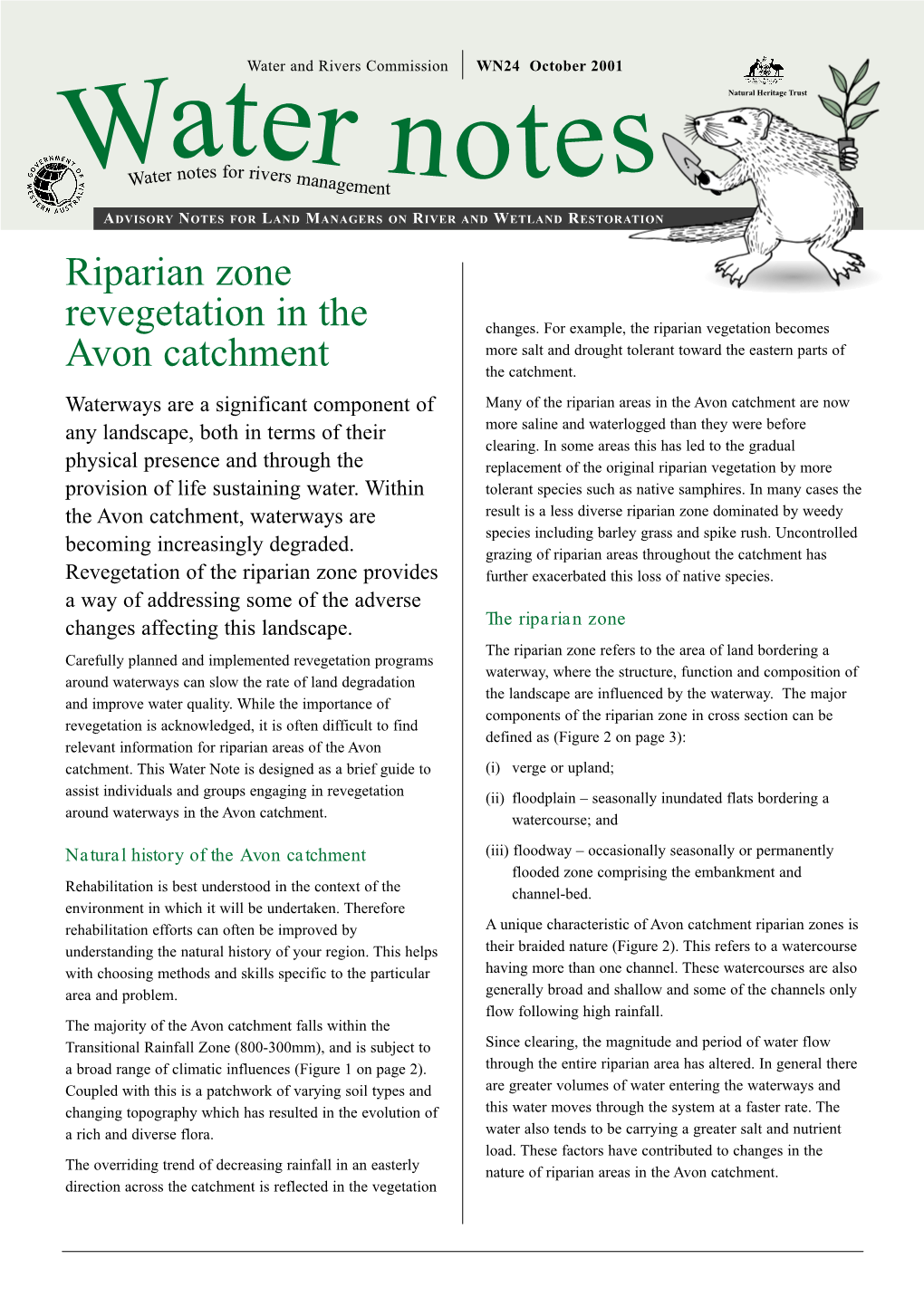 Riparian Zone Revegetation in the Avon Catchment