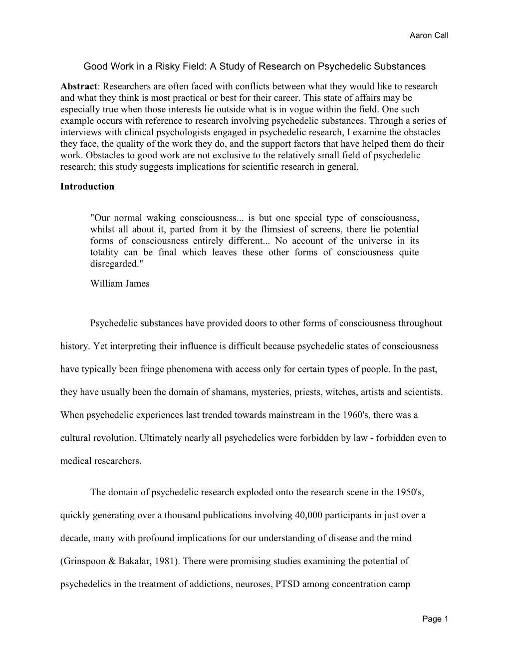 Good Work in a Risky Field: a Study of Research on Psychedelic Substances