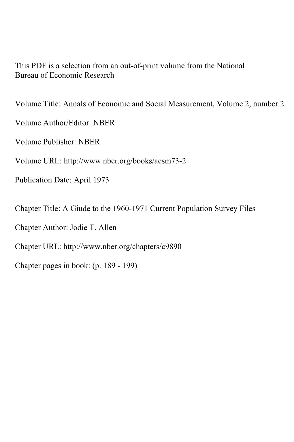 A Giude to the 1960-1971 Current Population Survey Files