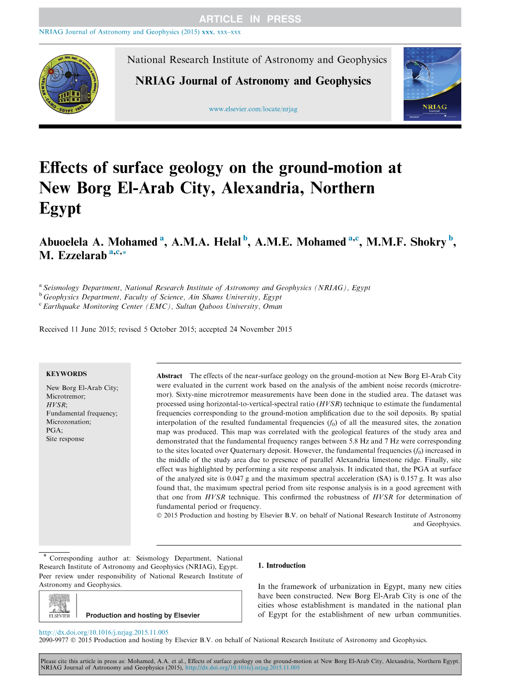 Effects of Surface Geology on the Ground-Motion at New Borg El-Arab