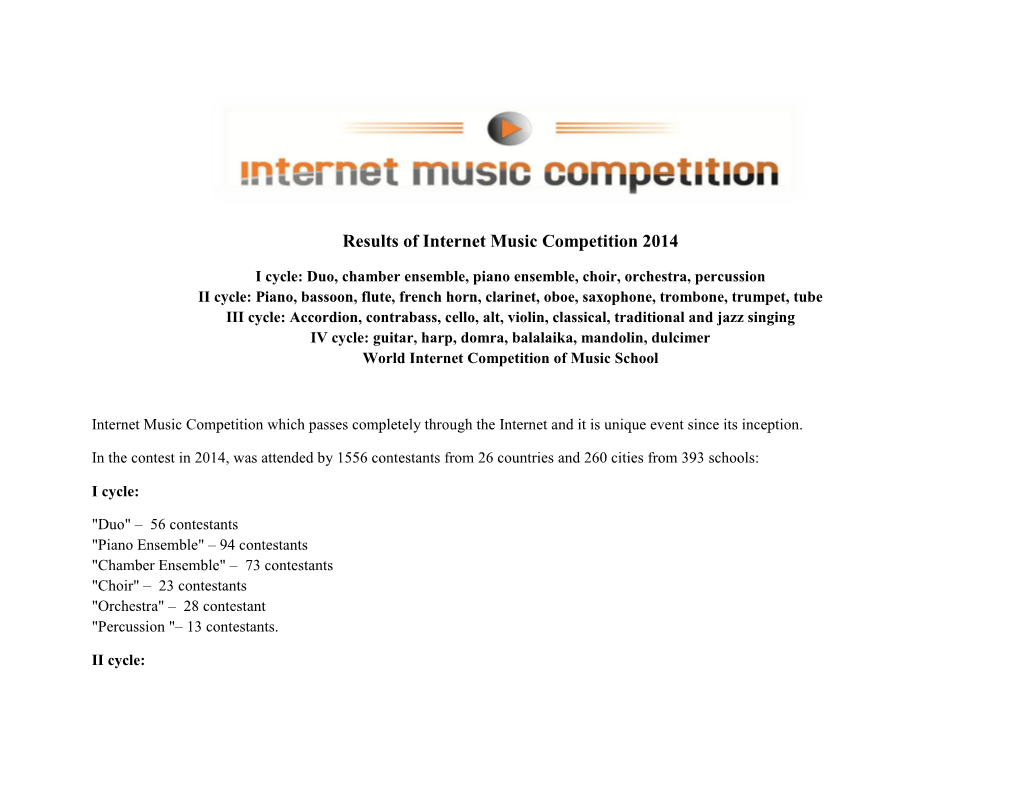 Results of Internet Music Competition 2014