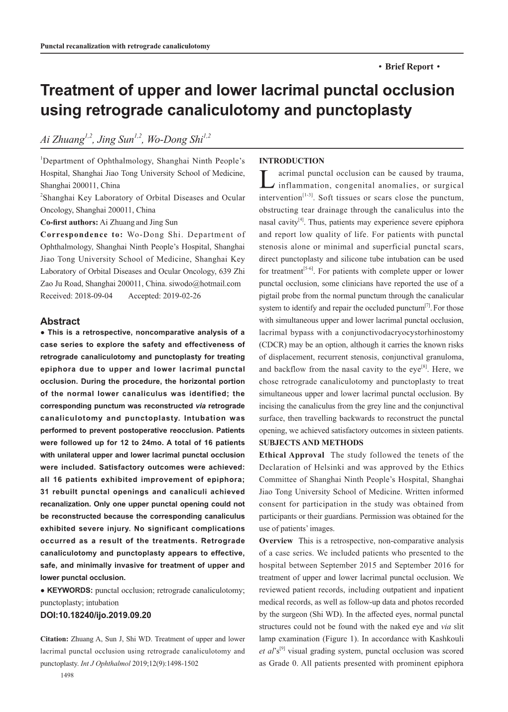 Treatment of Upper and Lower Lacrimal Punctal Occlusion Using Retrograde Canaliculotomy and Punctoplasty