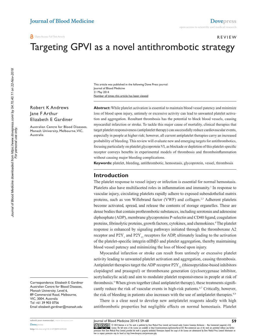 Targeting GPVI As a Novel Antithrombotic Strategy