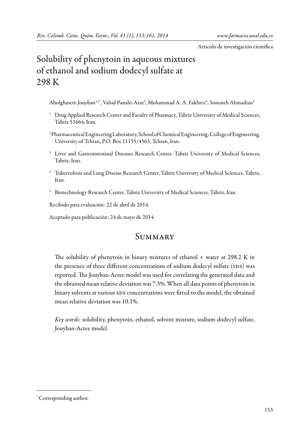 Solubility of Phenytoin in Aqueous Mixtures of Ethanol and Sodium Dodecyl Sulfate at 298 K