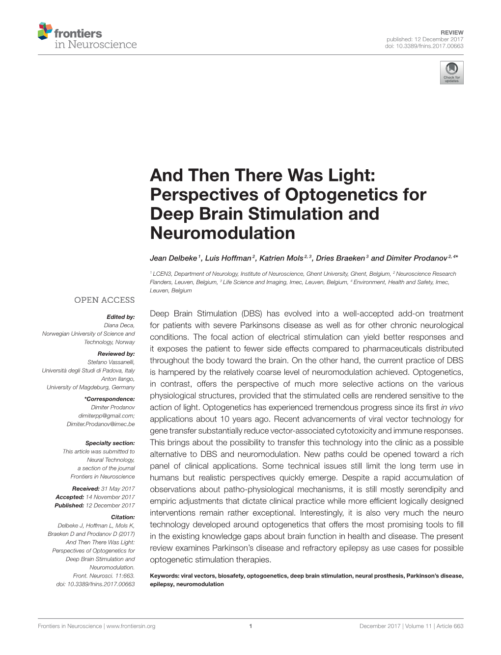Perspectives of Optogenetics for Deep Brain Stimulation and Neuromodulation