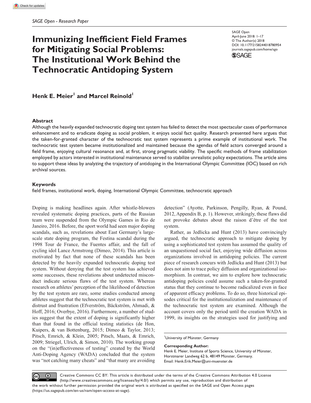 The Institutional Work Behind the Technocratic Antidoping System