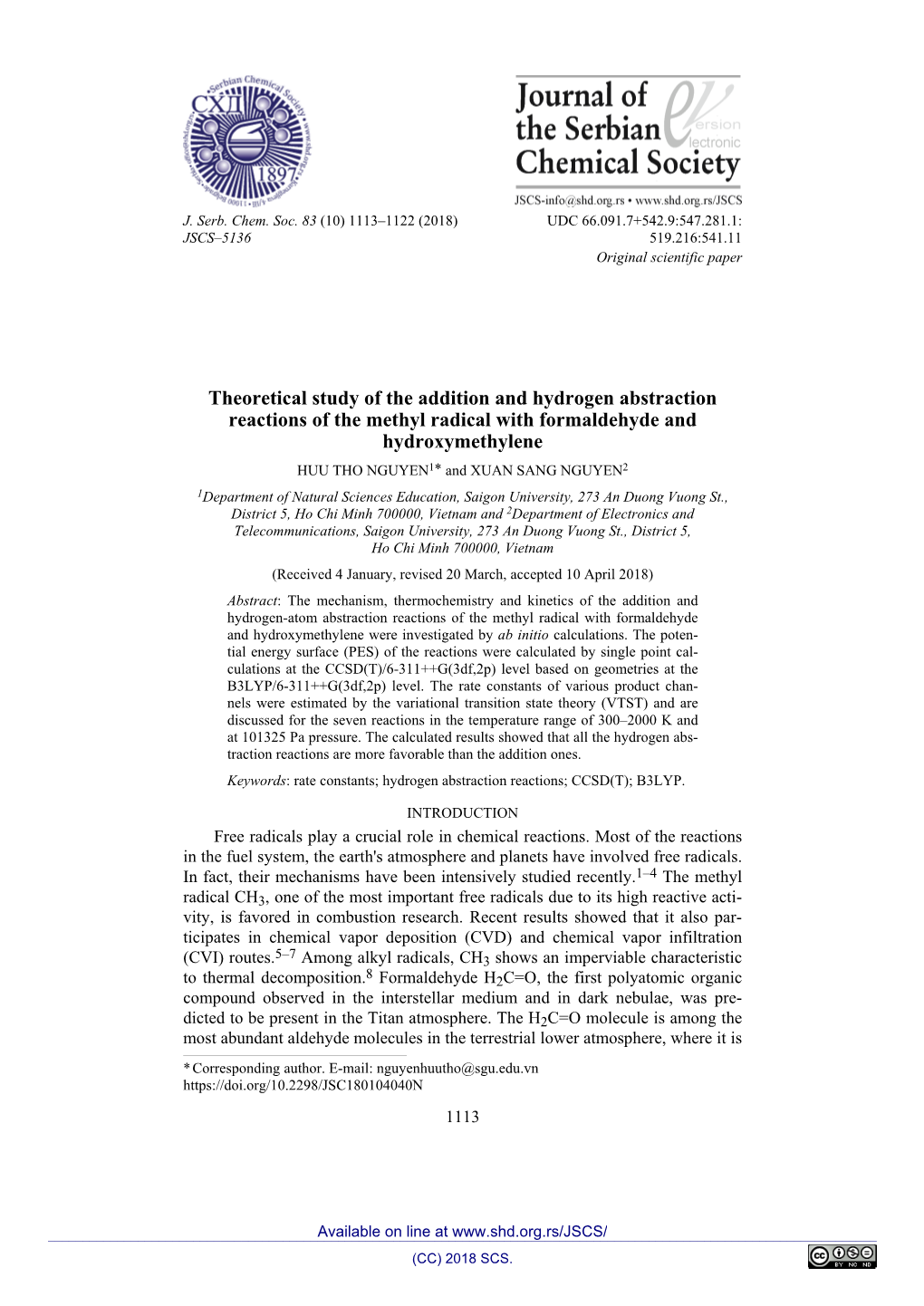 Theoretical Study of the Addition and Hydrogen Abstraction Reactions Of