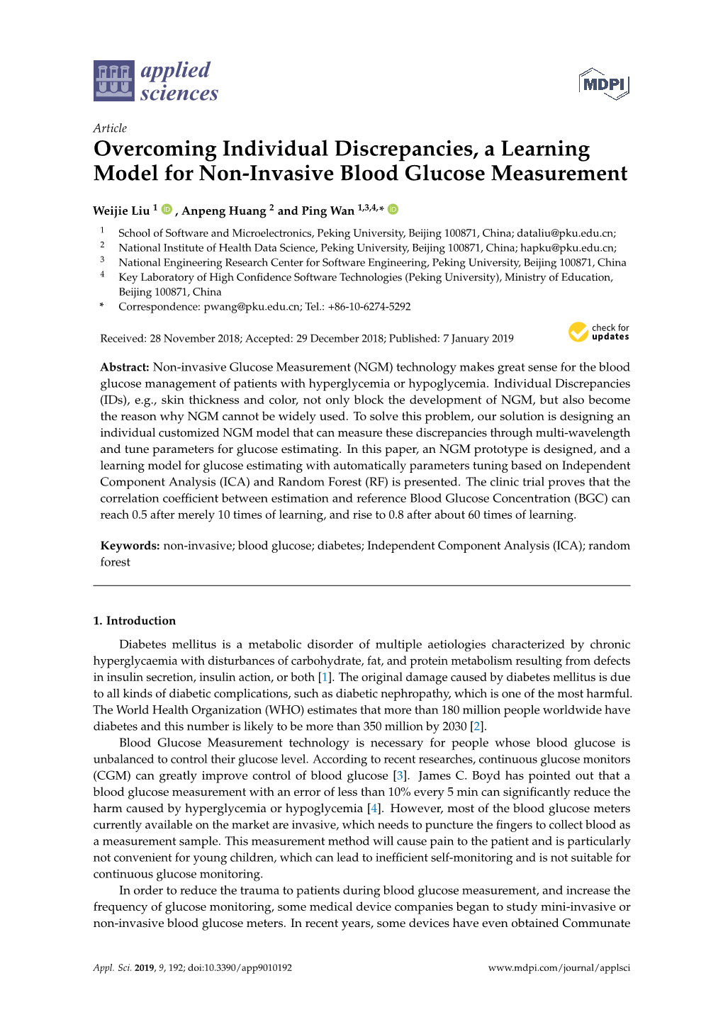 Overcoming Individual Discrepancies, a Learning Model for Non-Invasive Blood Glucose Measurement