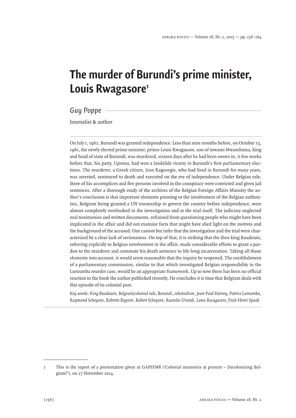 The Murder of Burundi's Prime Minister, Louis Rwagasore1