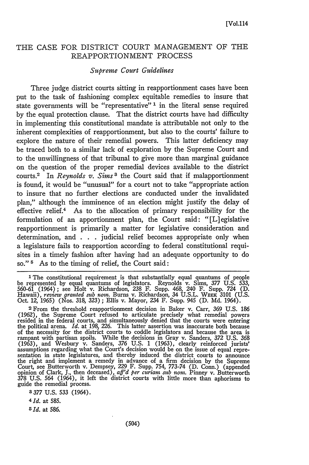 Case for District Court Management of the Reapportionment Process