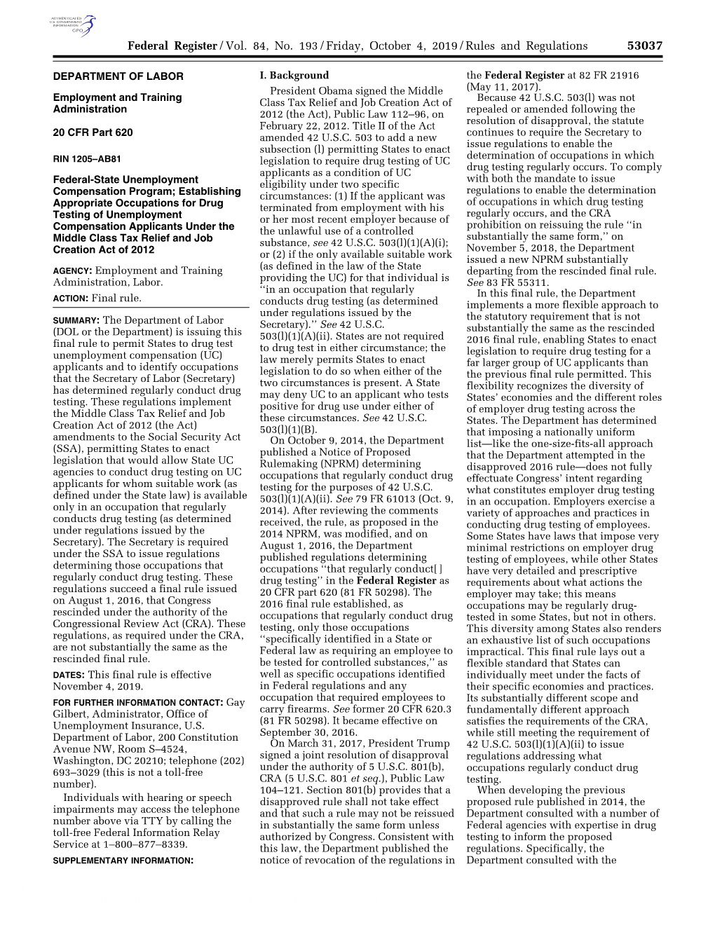 Federal Register/Vol. 84, No. 193/Friday, October 4, 2019/Rules