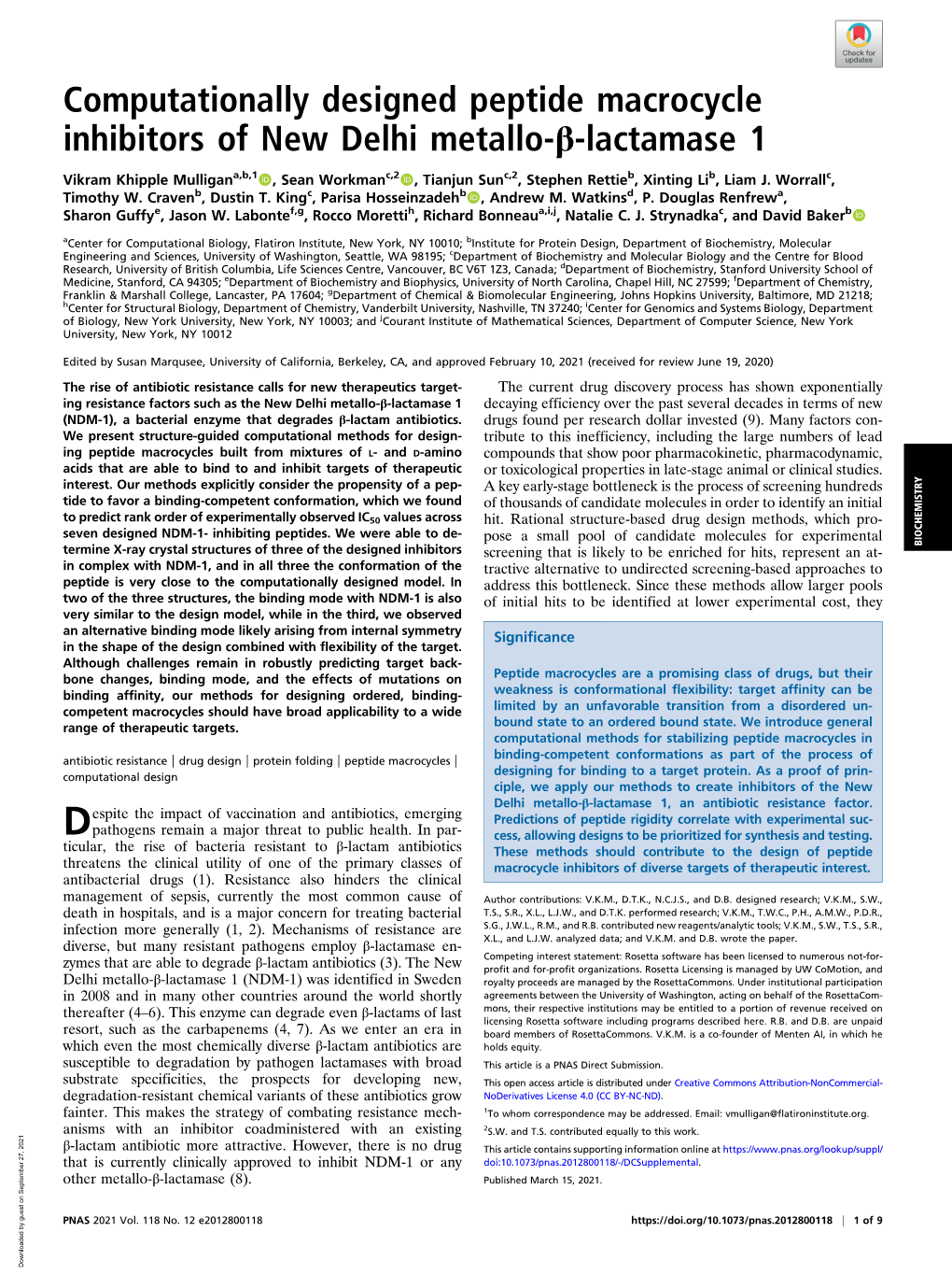 Computationally Designed Peptide Macrocycle Inhibitors of New Delhi Metallo-Β-Lactamase 1