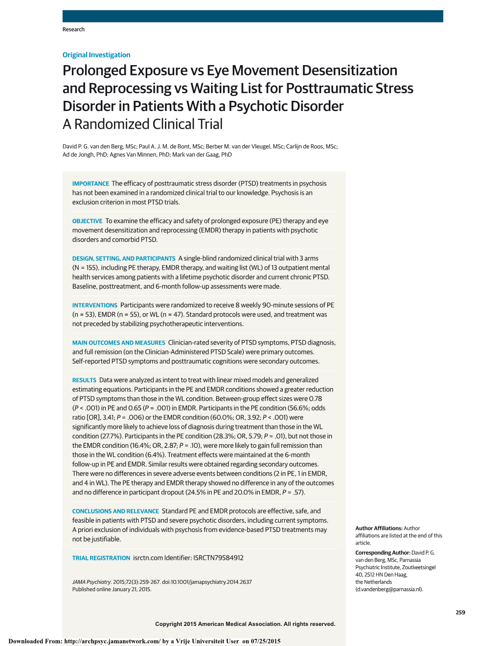 Prolonged Exposure Vs Eye Movement Desensitization And