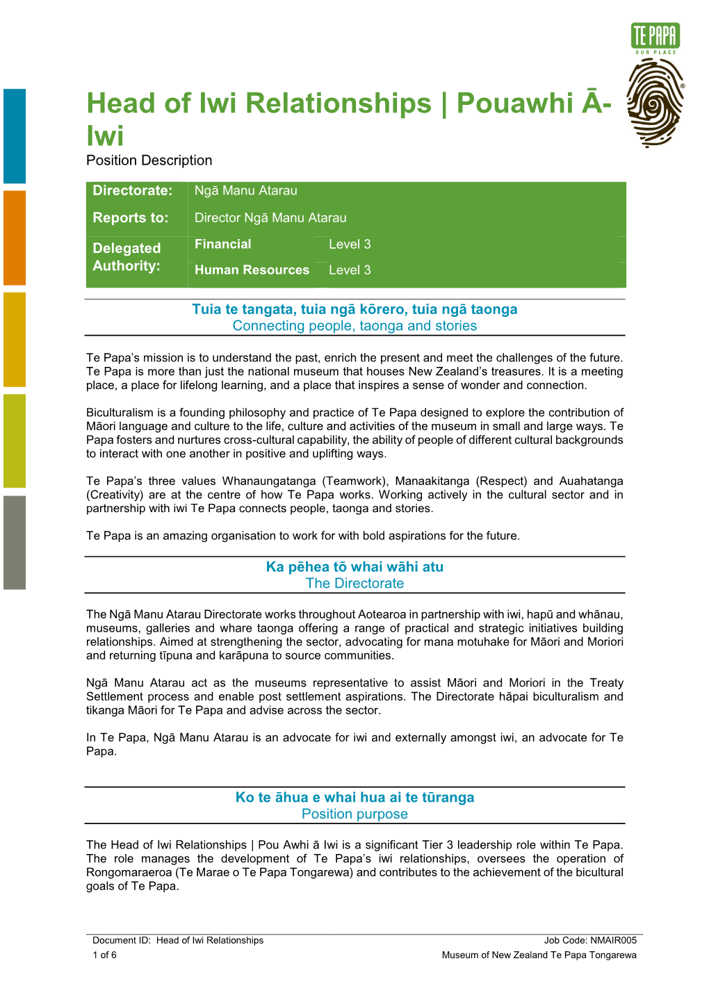 Head of Iwi Relationships | Pouawhi Ā- Iwi Position Description