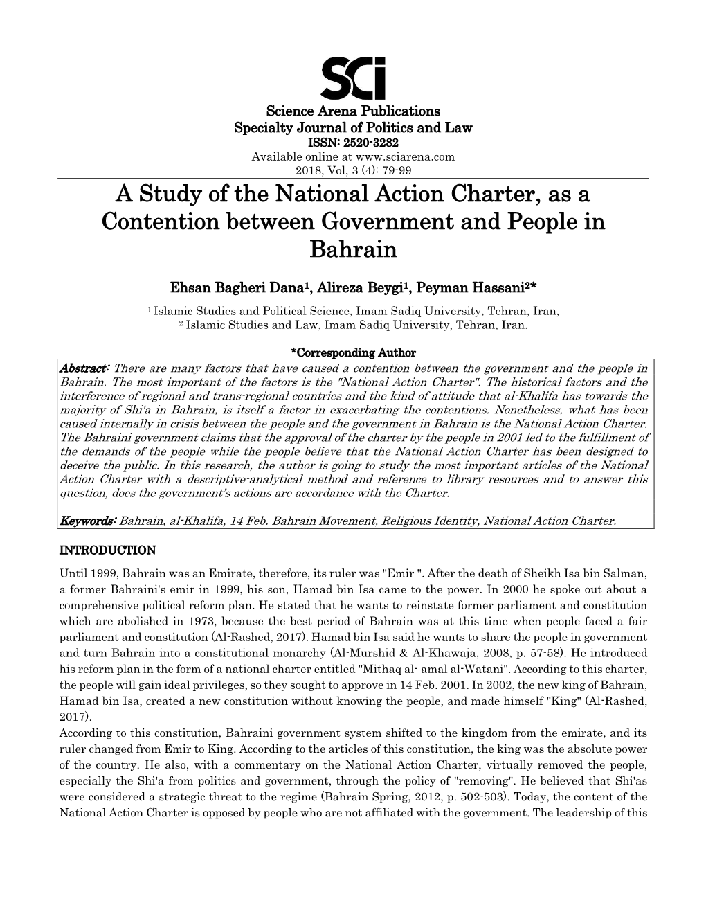 A Study of the National Action Charter, As a Contention Between Government and People in Bahrain