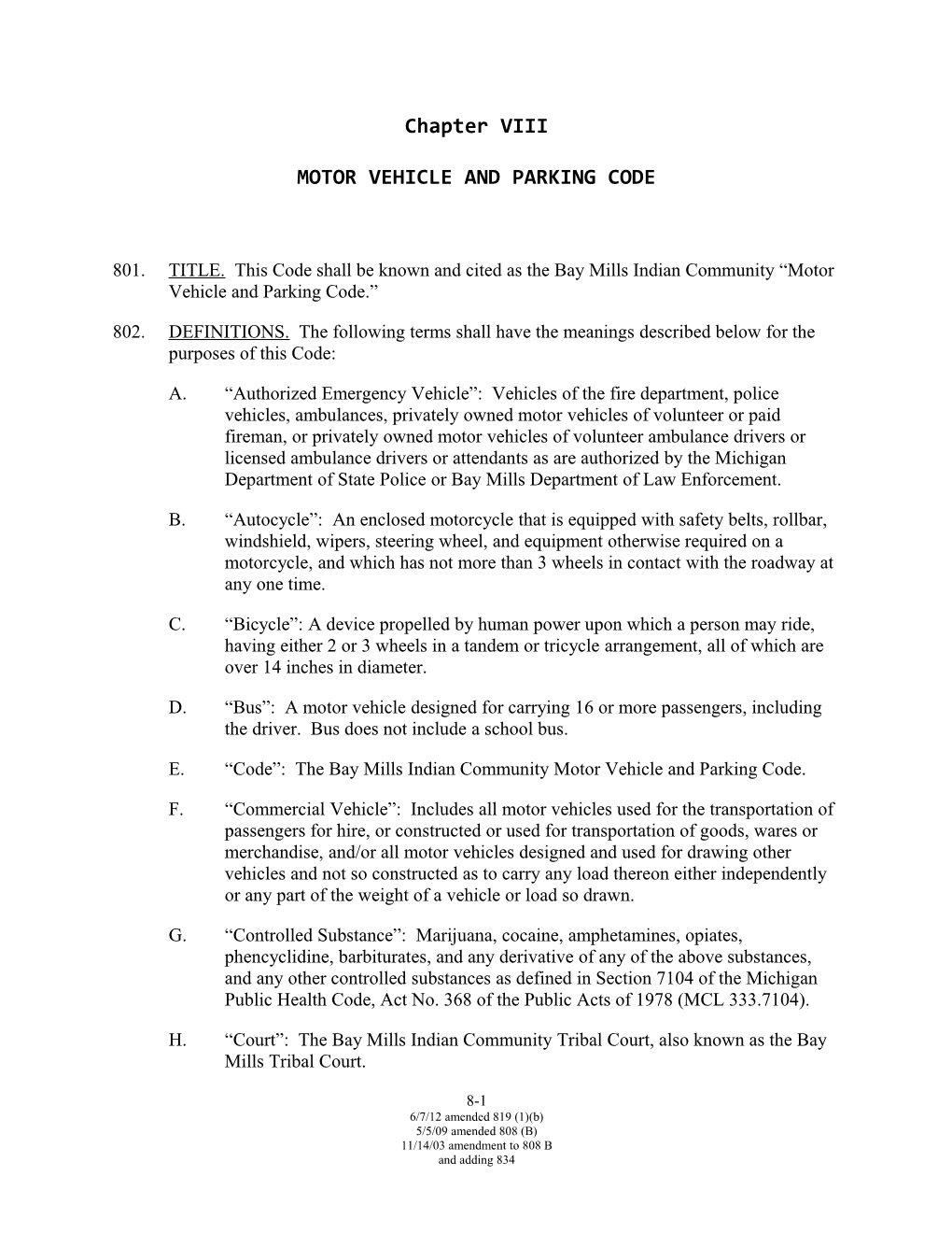 Motor Vehicle and Parking Code