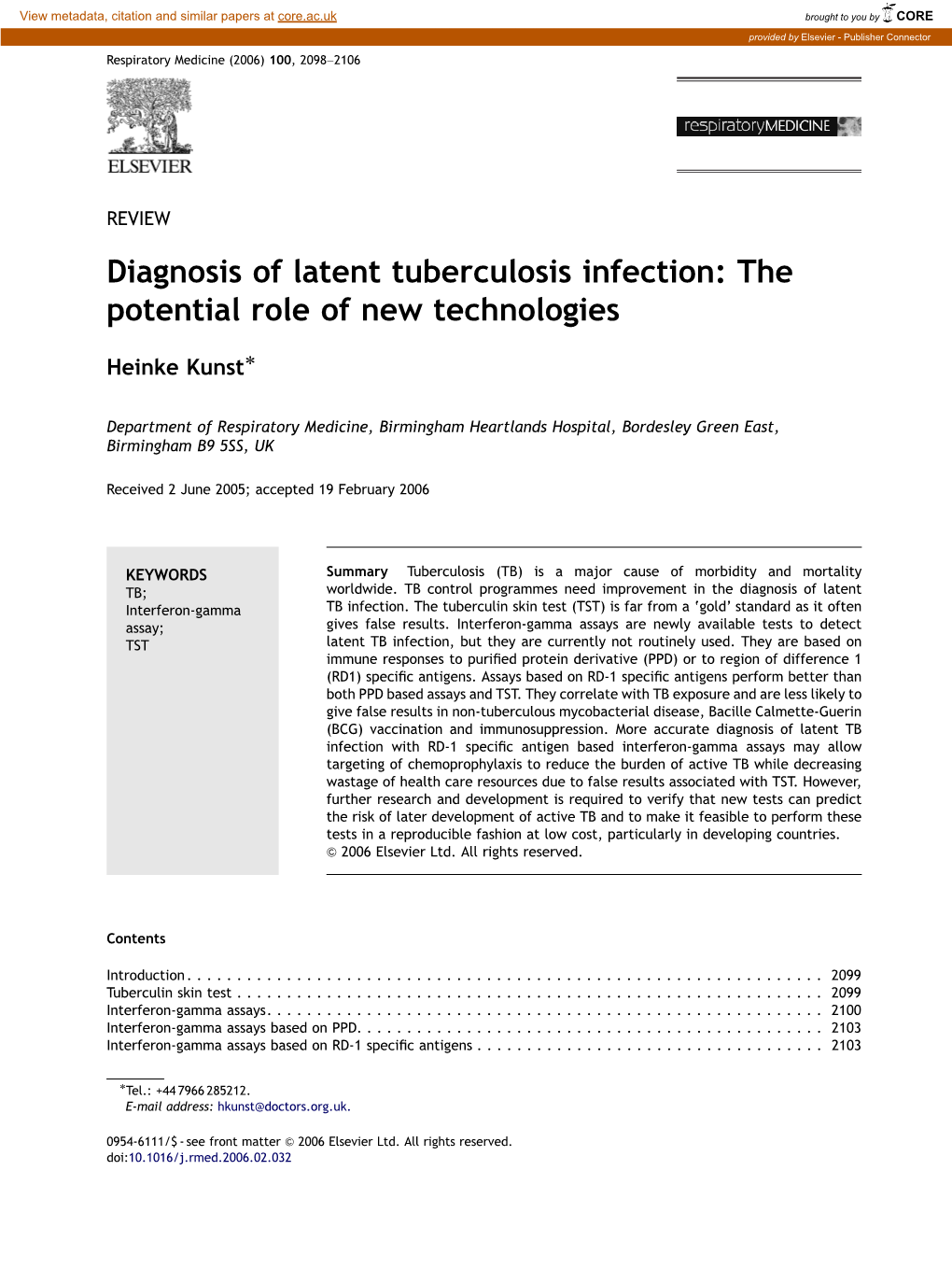 Diagnosis of Latent Tuberculosis Infection: the Potential Role of New Technologies