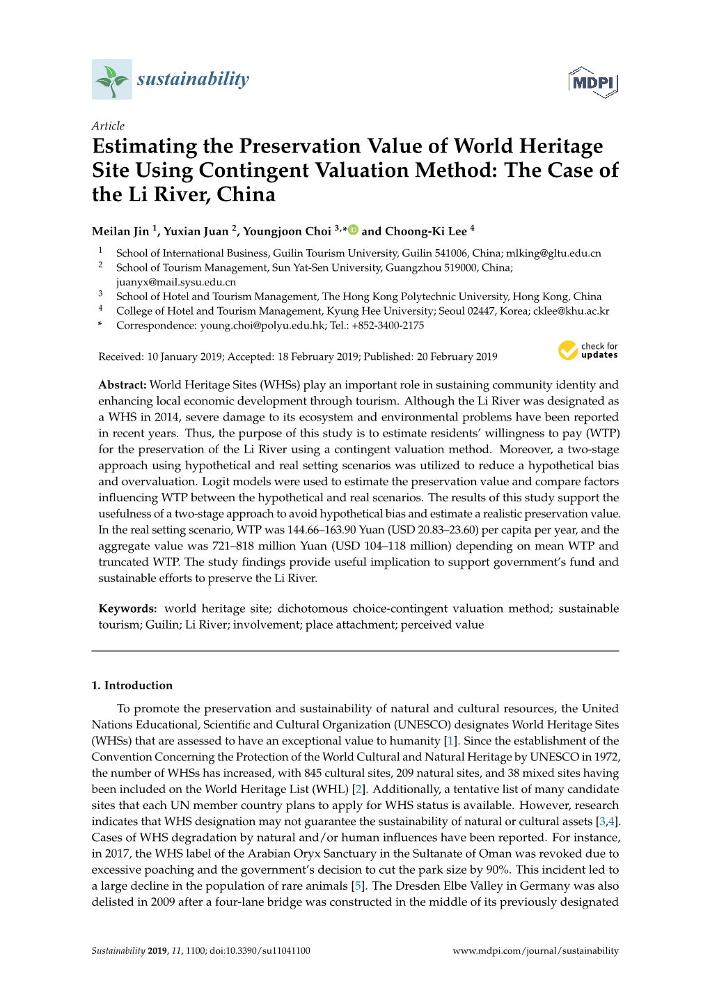 Estimating the Preservation Value of World Heritage Site Using Contingent Valuation Method: the Case of the Li River, China