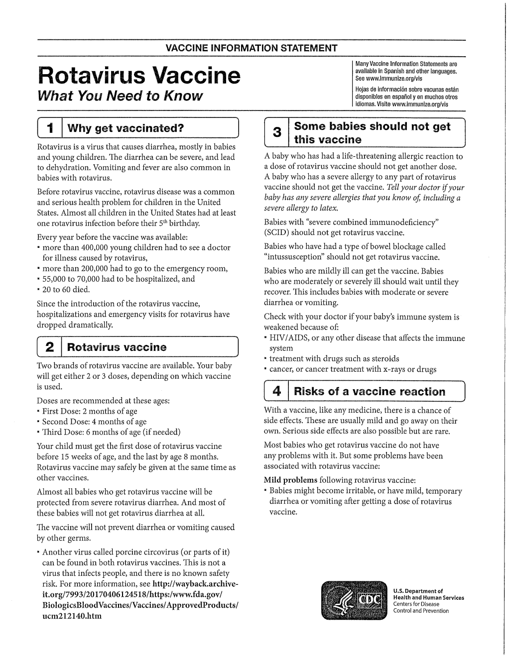 Rotavirus Vaccine See Hojas De Informacion Sobre Vacunas Estdn What You Need to Know Disponibles En Espanol Y En Muchos Otros Idiomas