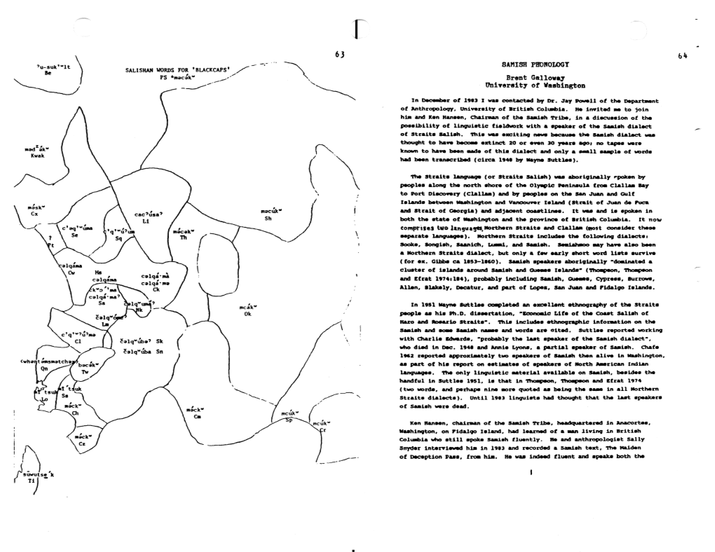 SAMISH PHONOLOGY Sallshan WORDS for • Bl.ACKCAPS· // PS *Lftijc':Kw 