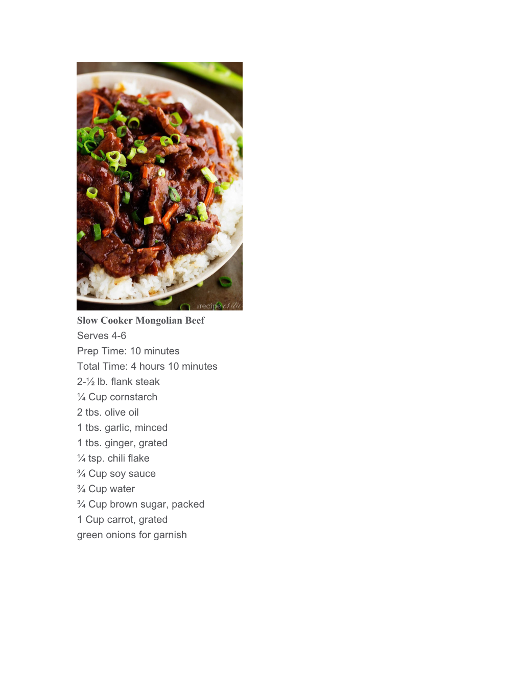 Slow Cooker Mongolian Beef