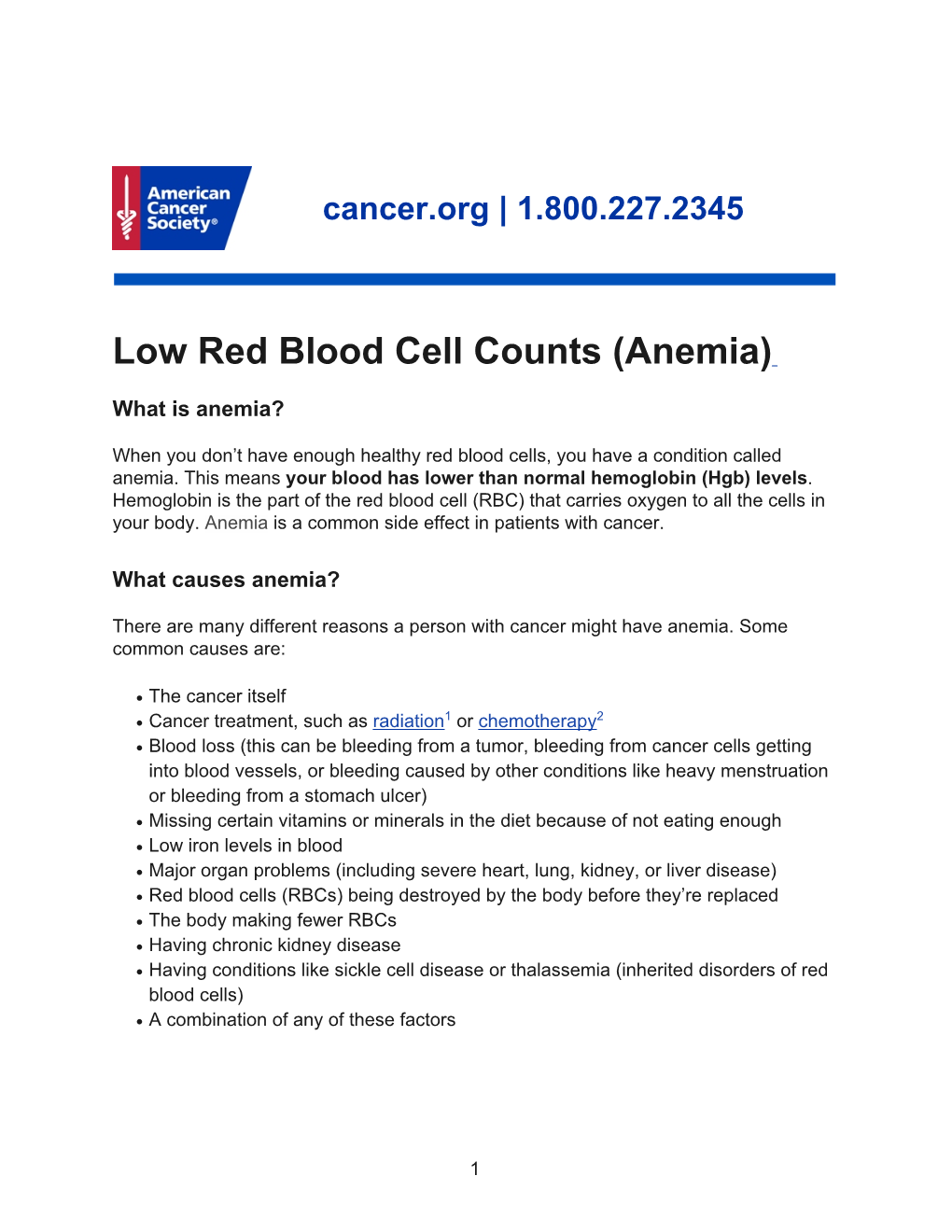 Low Red Blood Cell Counts (Anemia)