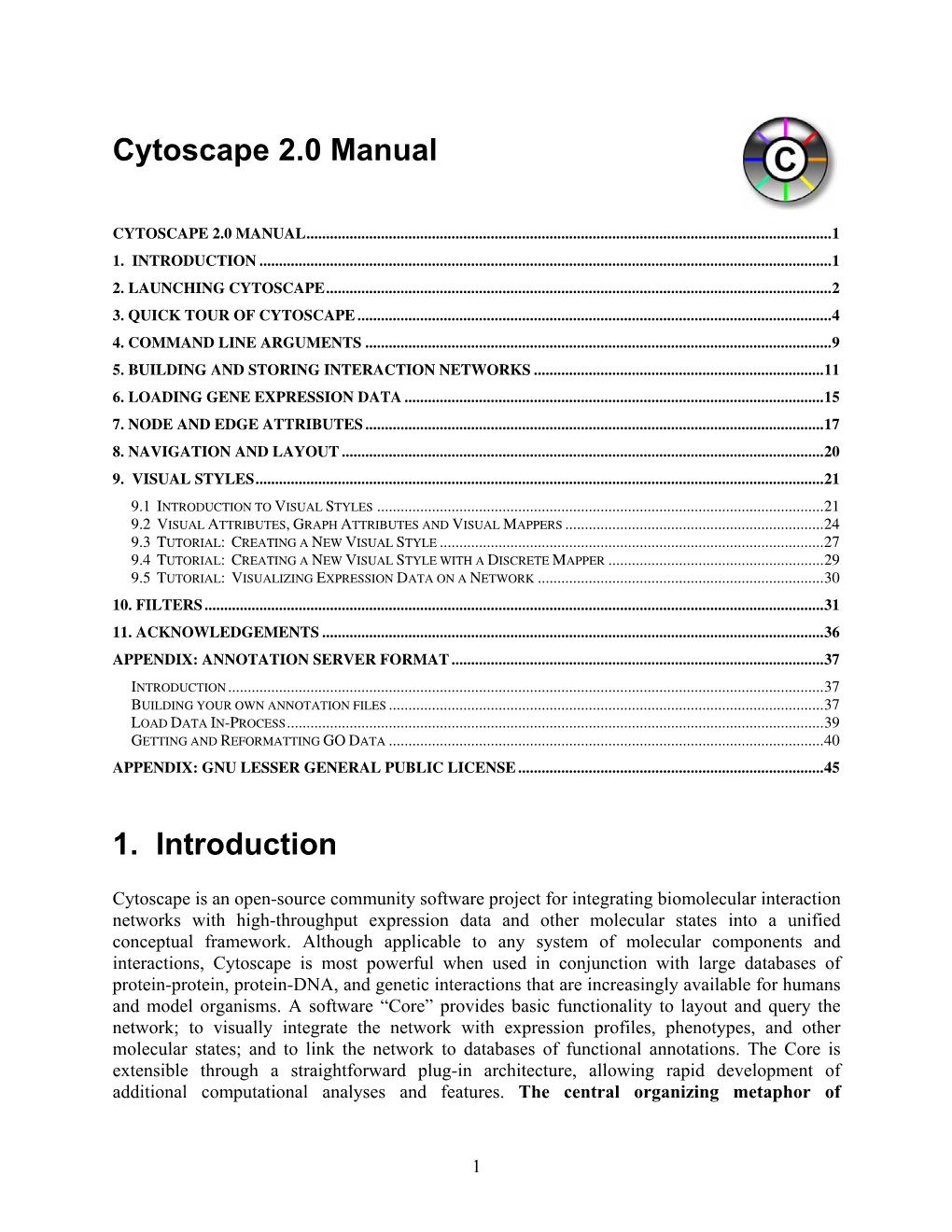 Cytoscape 2.0 Manual