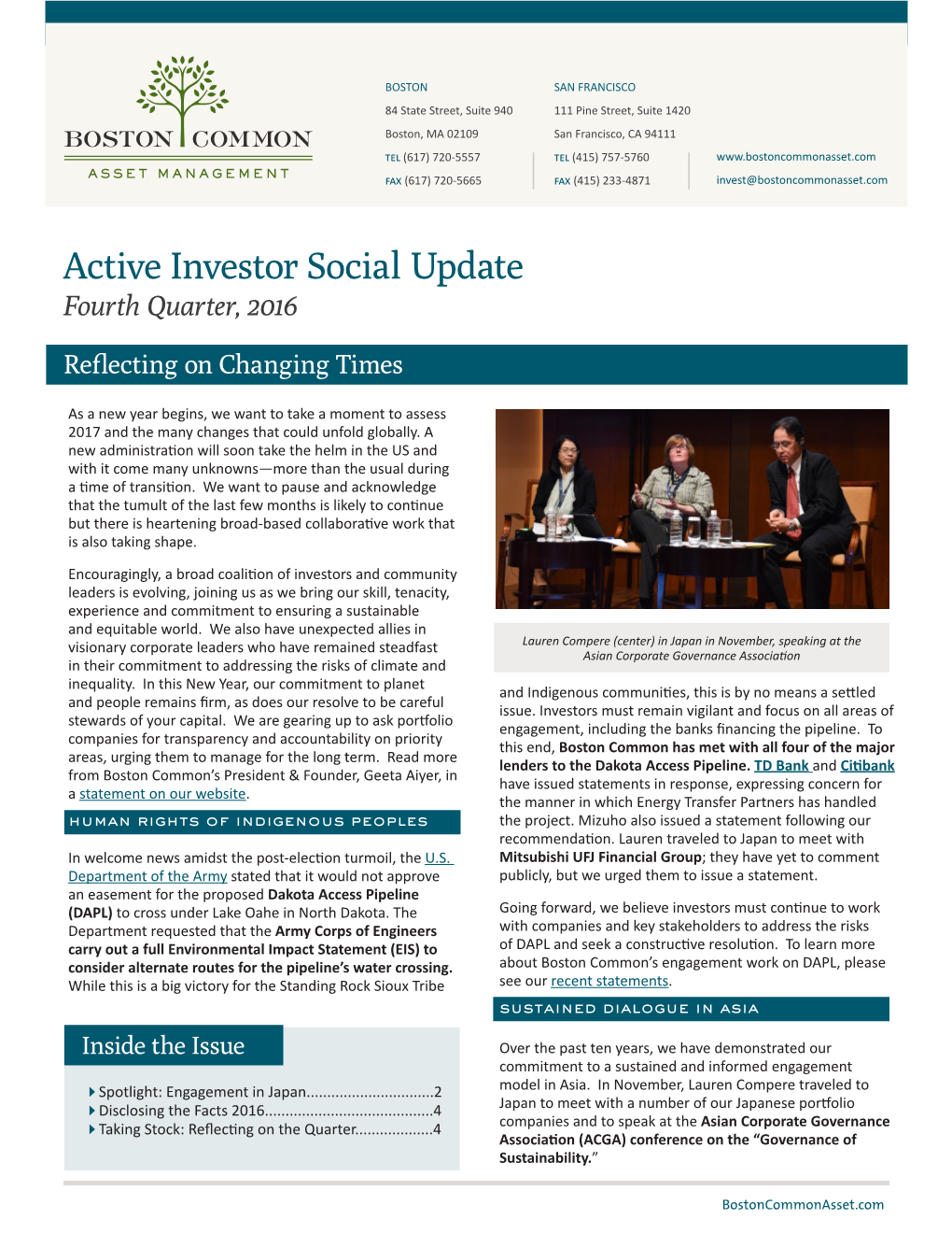 Active Investor Social Update Fourth Quarter, 2016