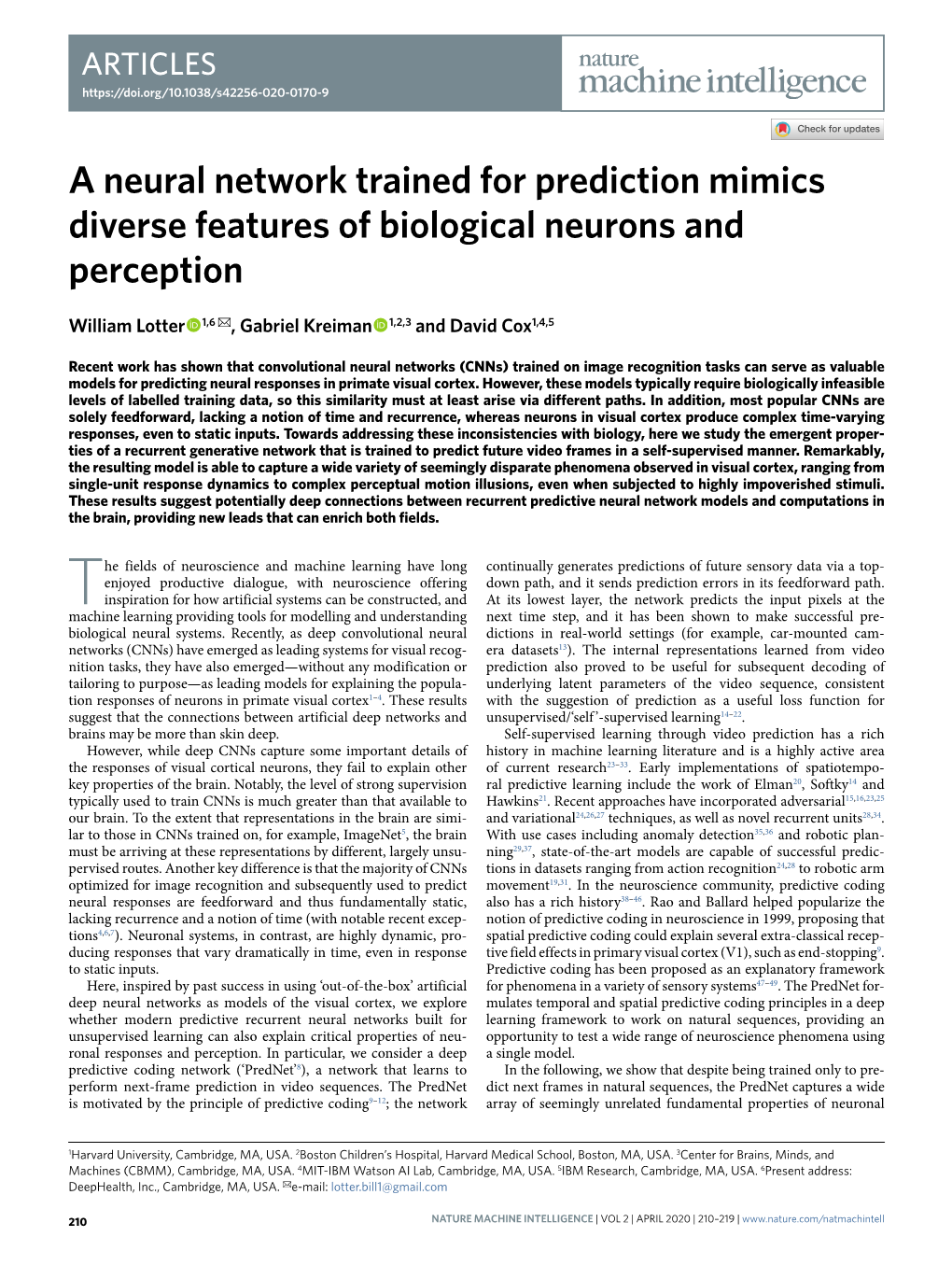 A Neural Network Trained for Prediction Mimics Diverse Features of Biological Neurons and Perception