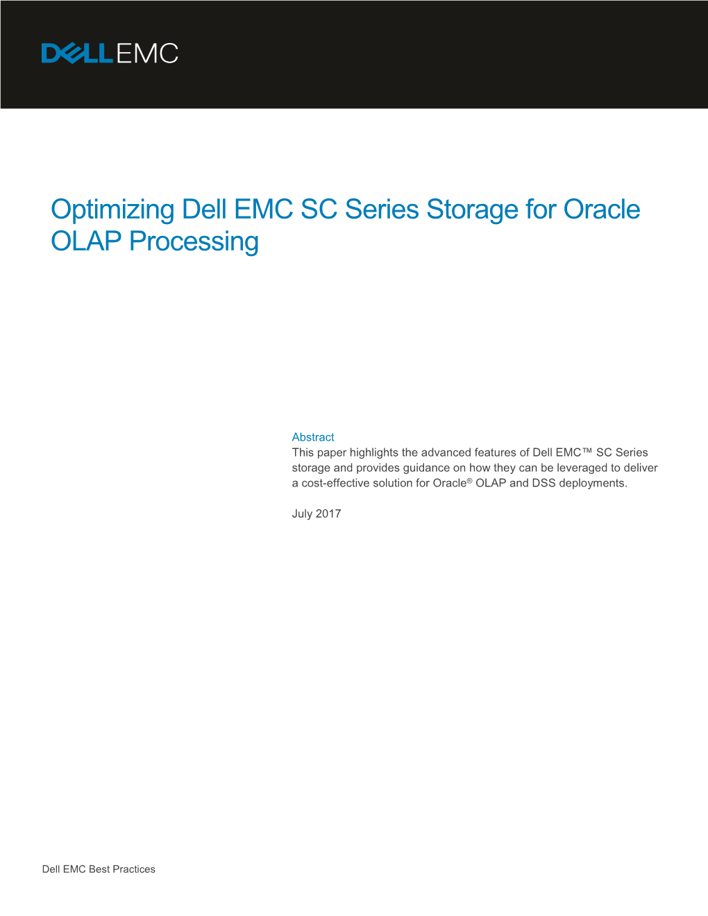 Optimizing Dell EMC SC Series Storage for Oracle OLAP Processing