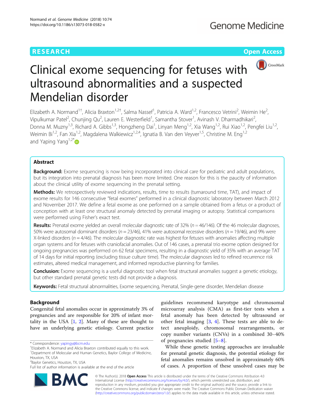 Clinical Exome Sequencing for Fetuses with Ultrasound Abnormalities and a Suspected Mendelian Disorder Elizabeth A