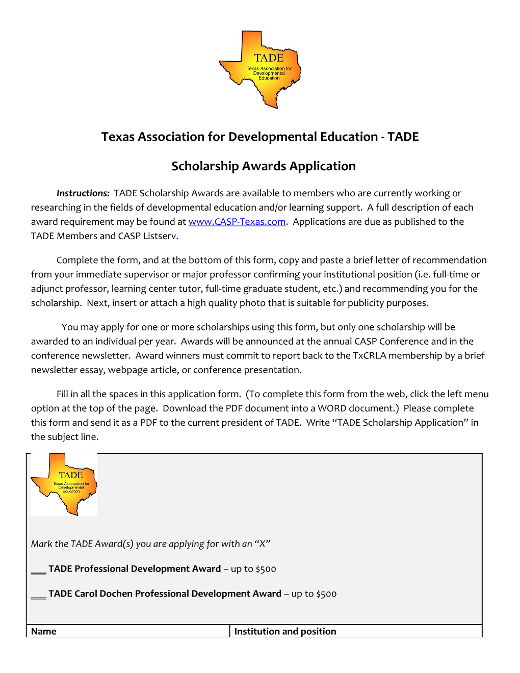 Texas Association for Developmental Education - TADE