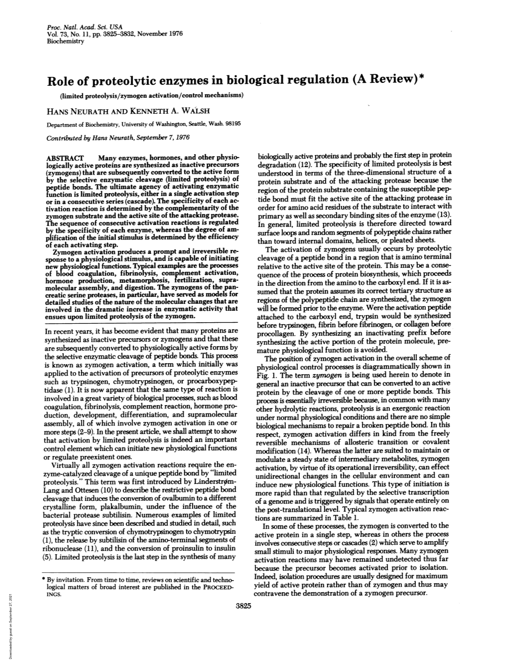 Role of Proteolytic Enzymes in Biological Regulation (A Review)*