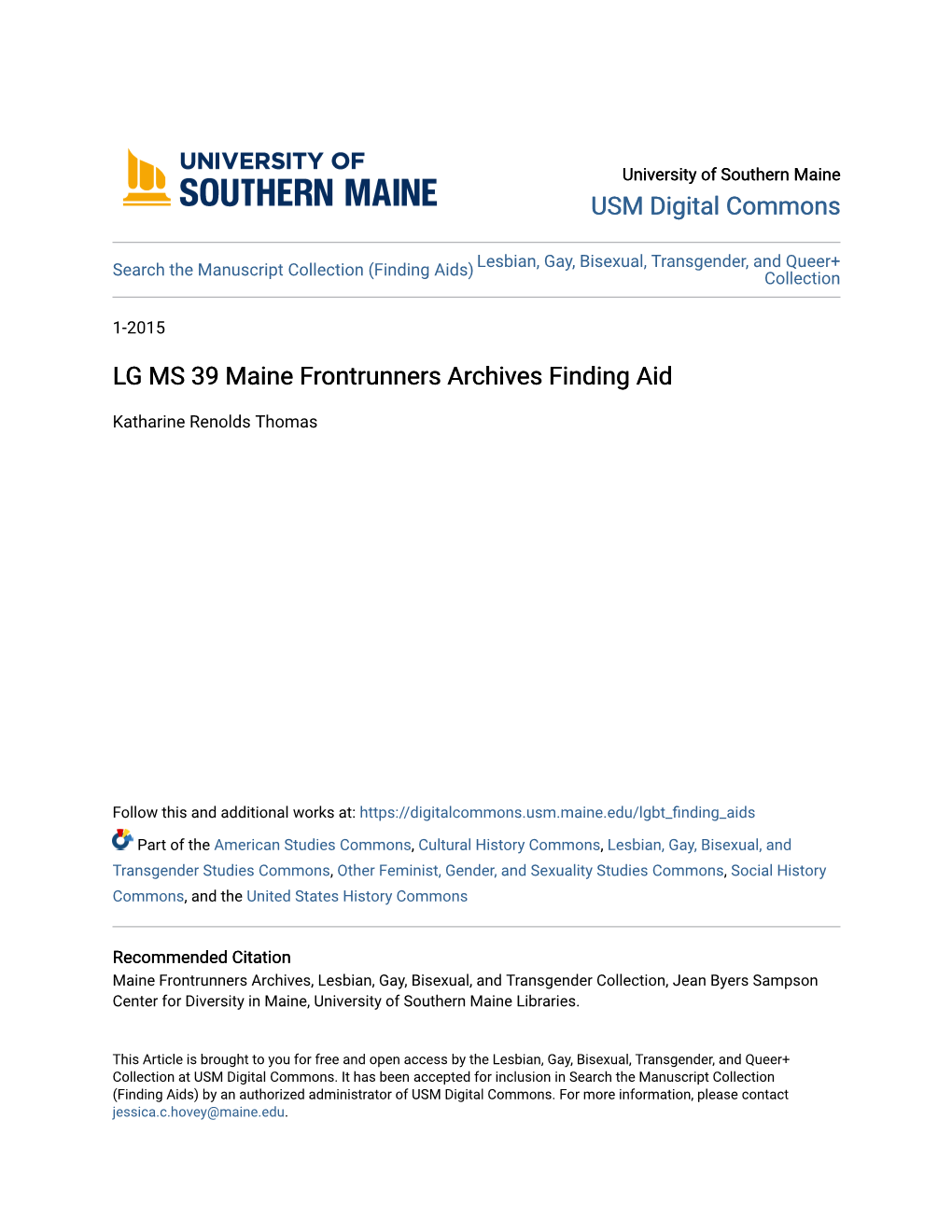 LG MS 39 Maine Frontrunners Archives Finding Aid