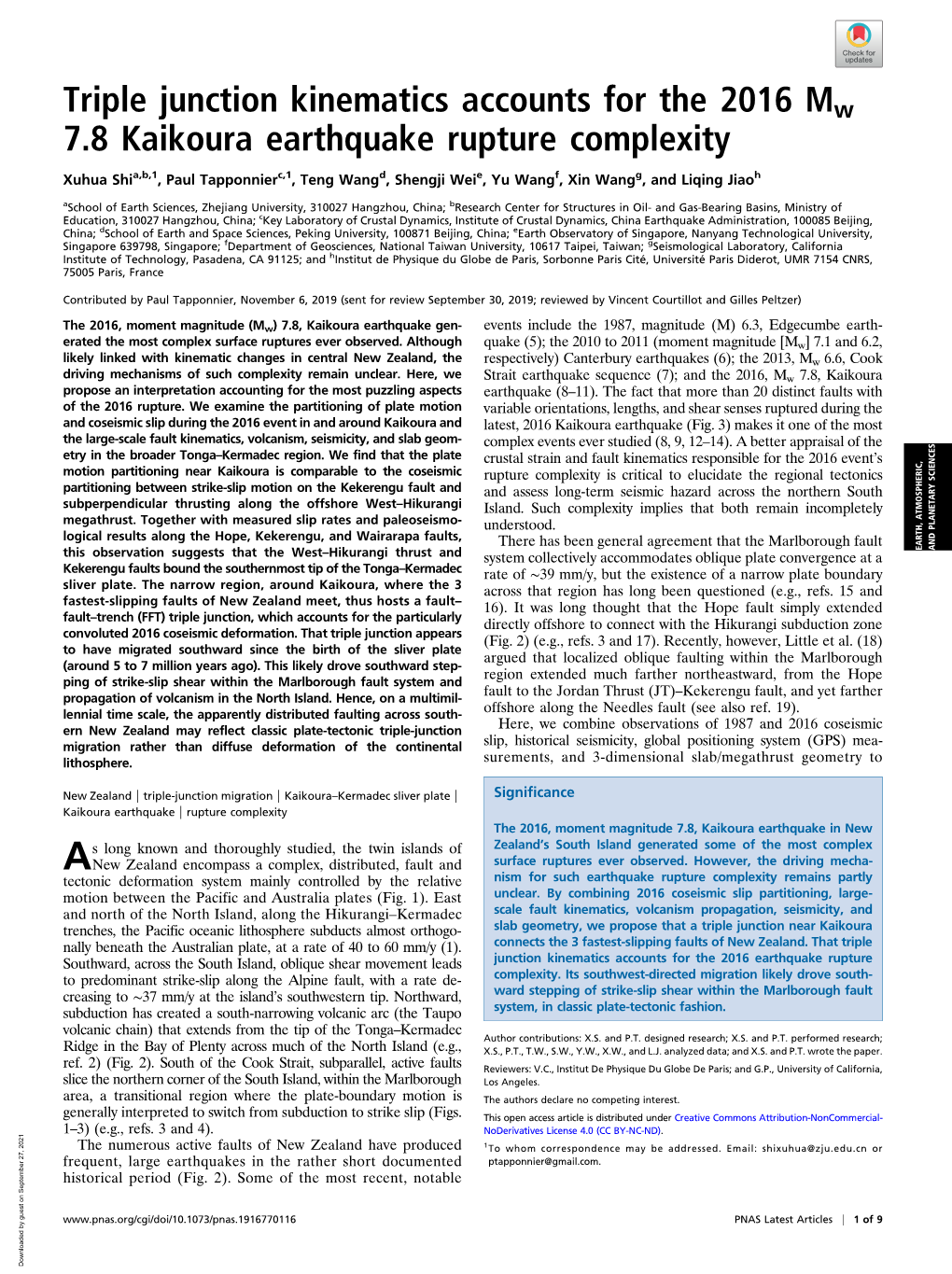 Triple Junction Kinematics Accounts for the 2016 Mw 7.8 Kaikoura Earthquake Rupture Complexity