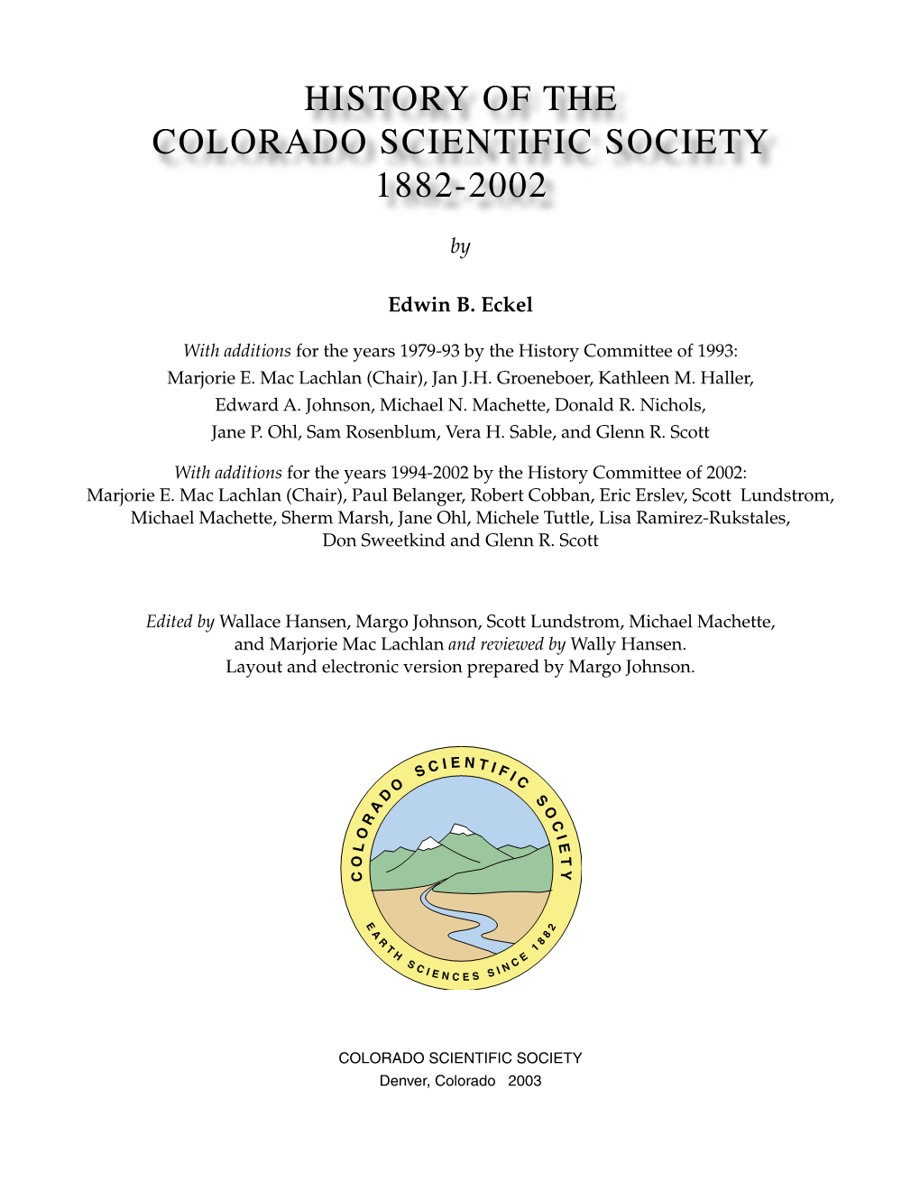 History of the Colorado Scientific Society 1882-2002