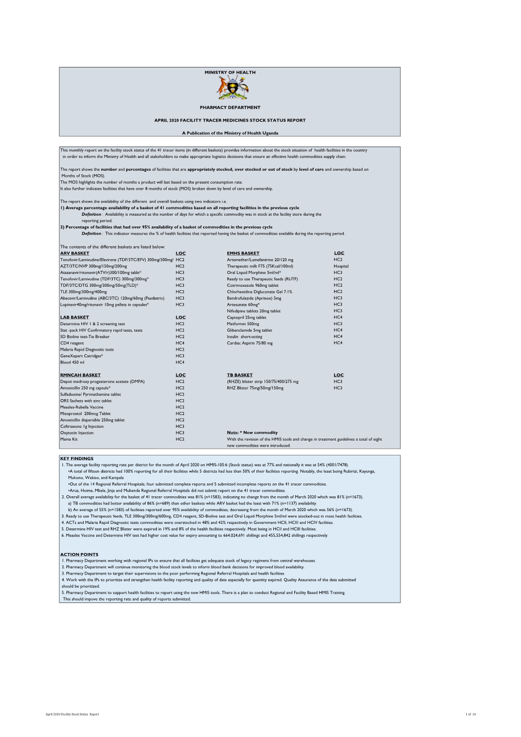 Facility Tracer Medicines Stock Status Report As Of