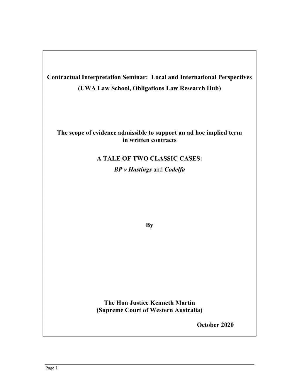 Contractual Interpretation Seminar: Local and International Perspectives (UWA Law School, Obligations Law Research Hub)